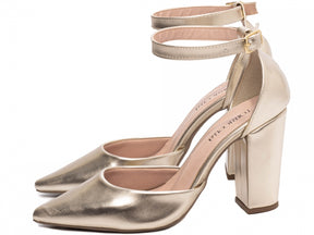 Sapato Scarpin Salto Alto Verniz Dourado