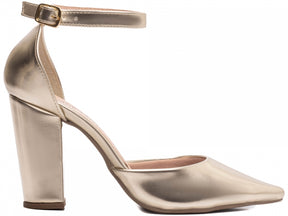 Sapato Scarpin Salto Alto Verniz Dourado