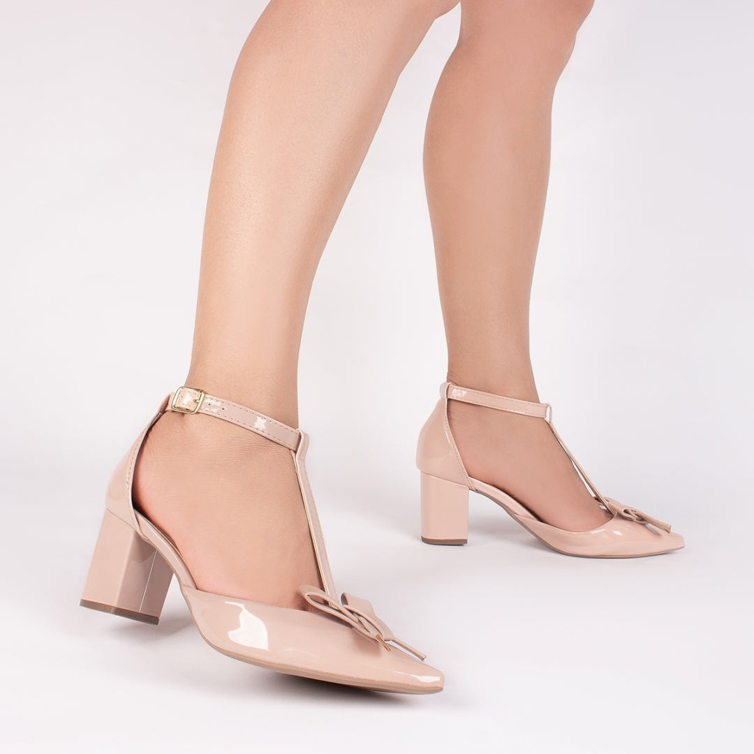 Sapato Scarpin Boneca Salto Grosso Verniz Rosa com Laço Entrega Rápida